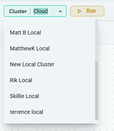 Select Cluster dropdown in the Workflow designer