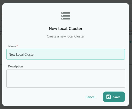 New local Cluster dialog