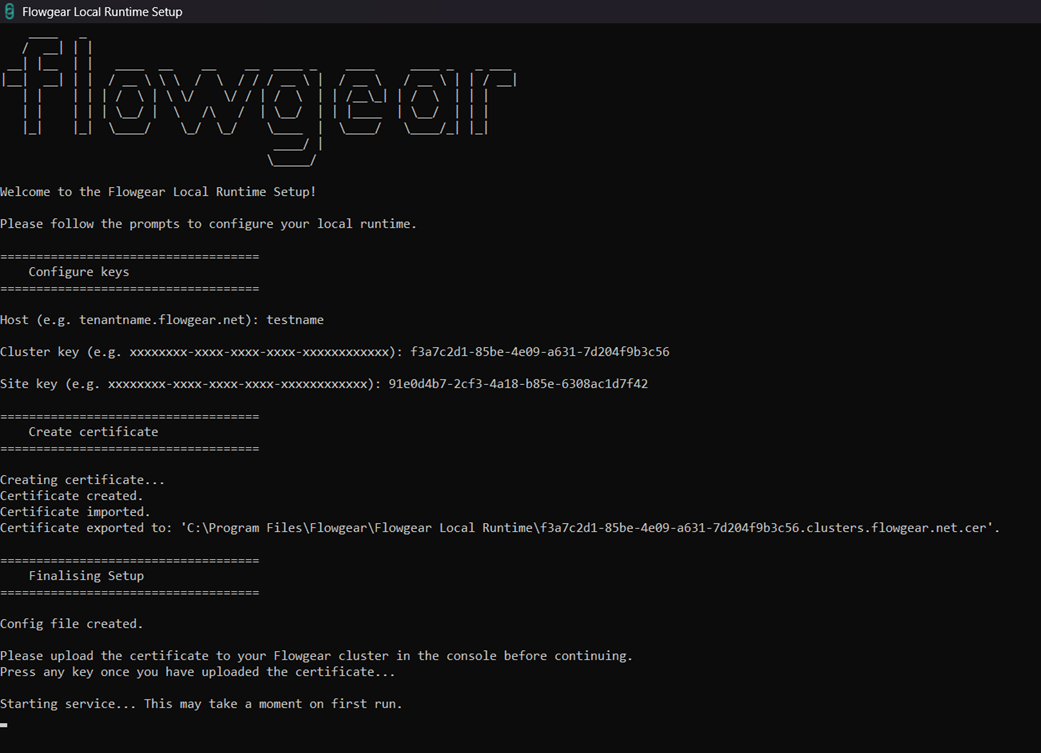 Flowgear Local Runtime Setup tool